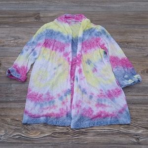 Tie Dye Burnout Lightweight Semi Sheer Open Front Cardigan Sweater Blazer